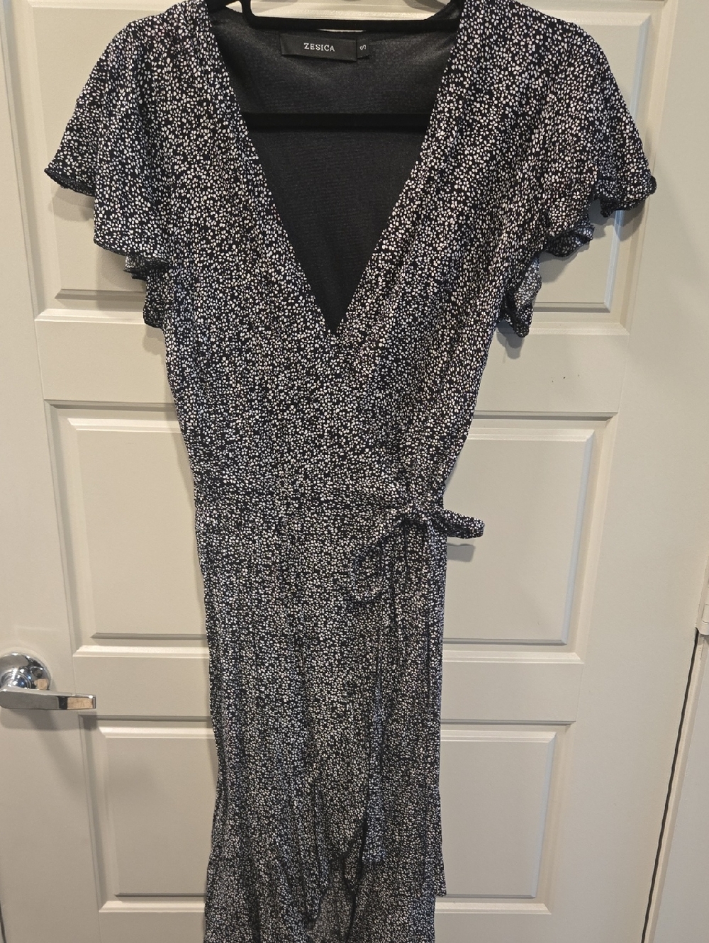 Black And White Floral Midi Wrap Dress